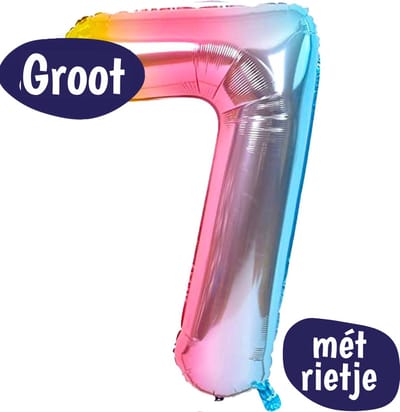 Cijfer Ballonnen - Ballon Cijfer 7 - 70cm Regenboog - Folie - Opblaas Cijfers - Verjaardag - 7 jaar, 70 jaar - Versiering