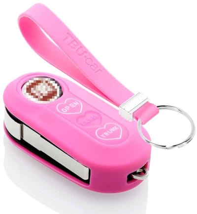 Autosleutel Hoesje geschikt voor Fiat - SleutelCover - Silicone Autosleutel Cover - Sleutelhoesje Roze