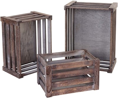 Set van 3 houten kisten MCW-C56, wijnkist, decoratieve kist, opbergkist, fruitkist, shabby look vintage ~ bruin, shabby