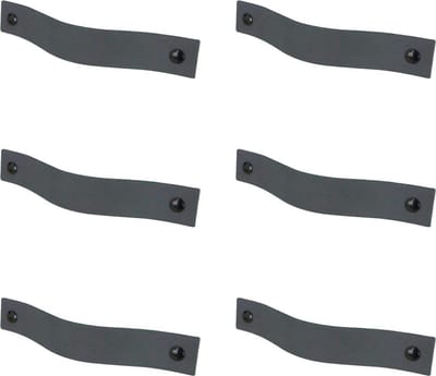 6x Leren handgrepen 'platte greep' - maat S (15,8 x 2,5 cm) - DONKERGRIJS - incl. 3 kleuren schroefjes (handgreepjes - leren grepen - greepjes - leren lusjes)