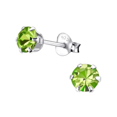 Aramat Jewels | Oorbellen | 925 Zilveren Kristallen Oorbellen Rond 4-8mm - Sprankelende Studs | 5mm / Peridot Groen | | | Zilver | Kinderen, Volwassenen | Verkleurd niet