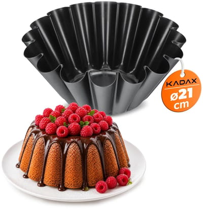 KADAX Gugelhupfvorm, cakevorm van blik met antiaanbaklaag, hoge golvende bakvorm, roercakevorm voor pannenkoeken en chocoladecake, kransvorm (21 cm, zwart)