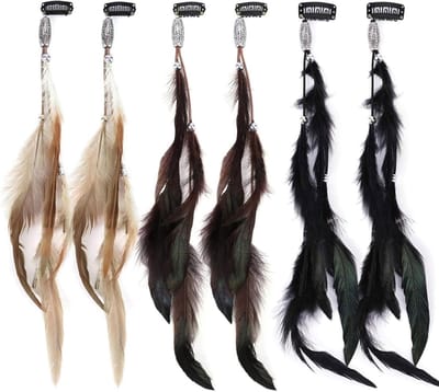 Set van 6 Veer Haaraccessoires Clips voor Vrouwen - Boho Hoofdband voor Carnaval, Cosplay en Feestkleding - Haardecoratie met Veertjes