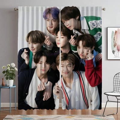 Keukengordijnen voor Woonkamer Gordijn voor Kamer 2 Panelen Kpop-BTS Scheidingswand Halloween Decoratie Interieurgordijnen Elegant W50xH70cmx2pcs-CL