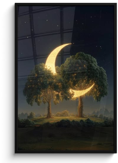 Poster in lijst - Fotolijst 80x120 cm - Posters - Maan - Bomen - Rust - Posterlijst zwart - Decoratie - Wanddecoratie woonkamer - Muurdecoratie slaapkamer