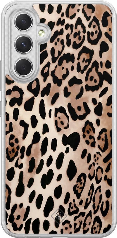 Casimoda® hoesje - Geschikt voor Samsung Galaxy A54 - Luipaard print bruin - 2-in-1 case - Schokbestendig - Luipaardprint - Verhoogde randen - Bruin/beige, Transparant