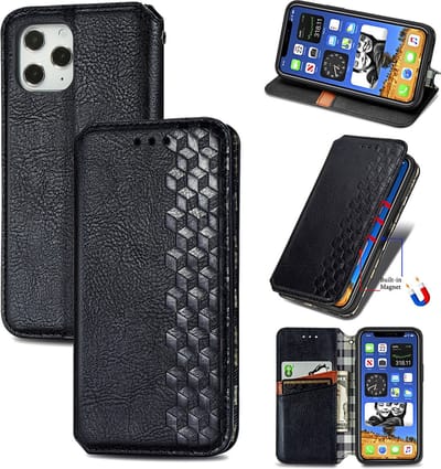 Luxe PU Lederen Ruitpatroon Wallet Case + Screenprotector voor iPhone 12 Pro Max _ Zwart