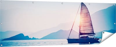 Gards Tuinposter Zeilboot bij Zonsondergang - 180x60 cm - Tuindoek - Tuindecoratie - Wanddecoratie buiten - Tuinschilderij
