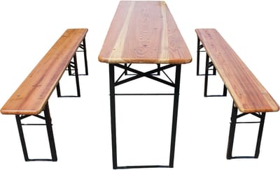 MODFU - Opvouwbare Biertafelset - 3-Delig - Tafel En 2 Banken - Verstevigd Frame - Gelakt Hout - Natuur