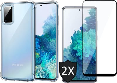 Hoesje geschikt voor Samsung Galaxy S20 FE - 2x Screen Protector FullGuard - Back Cover Case ShockGuard Transparant & Screenprotector