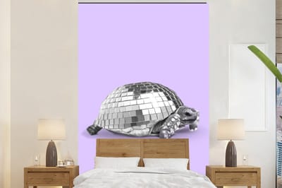 Fotobehang dieren - Behang - 200x300 cm - Schildpad - Discobal - Disco - Dier - Paars - Fotobehang - Foto behang