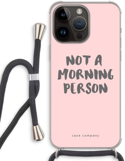 Case Company® - Hoesje met koord geschikt voor iPhone 14 Pro Max hoesje met Koord - Morning person - Telefoonhoesje met Zwart Koord - Bescherming aan alle Kanten en Over de Schermrand