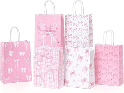 Set van 6 Cadeautassen met Handvat, Duurzame Kraft Papieren Tassen voor Verjaardagen, Feesten en Bruiloften, Perfect voor Cadeaus en DIY-projecten