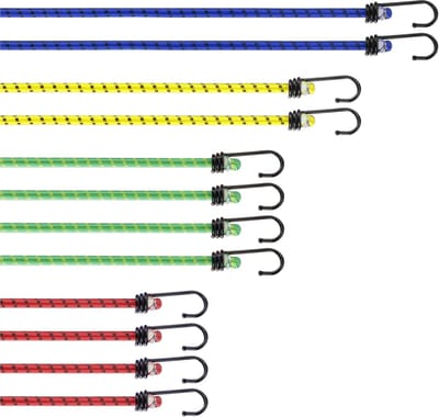 12x Lashing Straps Set with Hooks - Durable Elastic Tension Straps for Camping, Biking, and Travel - Multicoloured