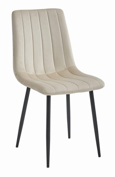 Eetkamerstoel LAVA - Lichtbeige - Zwarte Metalen Poten - Velvet Bekleding - Industriële Stijl, Max. 110 kg, Ergonomisch Design, Comfortabele Zitting
