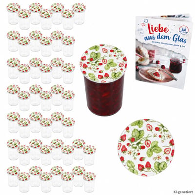 MamboCat 48er Set Sturzglas 435 ml met TO 82 Schroefdeksel Bos-aardbei I Inmaakpotten + Diamant-suiker-receptenboekje I Voorraadpotten inmaken en conserveren