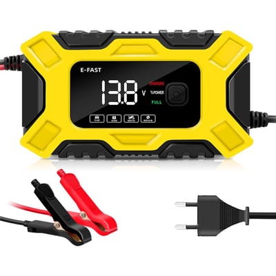 E-FAST Auto-acculaders 12V/6A Volautomatische acculaders Onderhoudsapparaat 3-traps draagbaar EU Plug