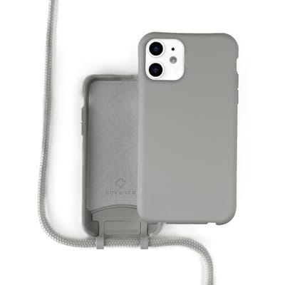 Coverzs Silicone case met koord - Telefoonhoesje met koord - Backcover hoesje met koord - touwtje - geschikt voor Apple iPhone 11 - grijs