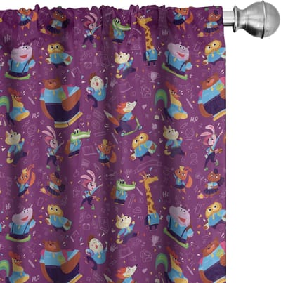 ABAKUHAUS Nijlpaard Gordijnen – 2x75x225 cm – Kinderkamer Decor – Multicolor