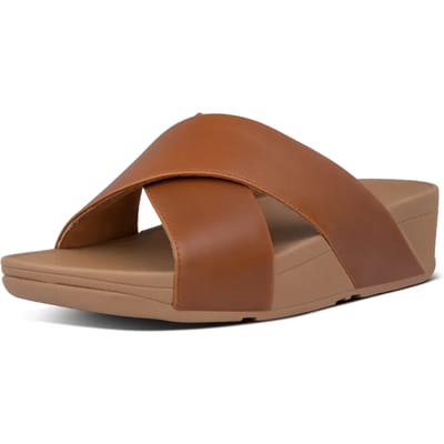FitFlop Lulu Cross Slide Sandals Leather Dames Sandalen - Light Tan