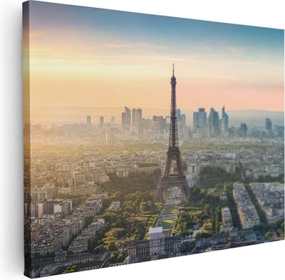 Artaza Canvas Schilderij Parijs - 80x60 cm - Wanddecoratie Eiffeltoren - Muurdecoratie Skyline - Schilderijen Op Canvas