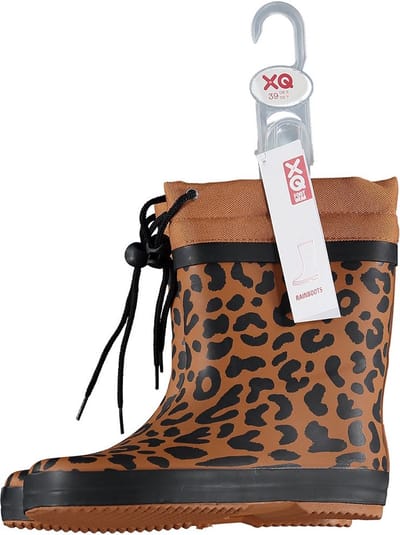 XQ Footwear - Regenlaarzen - Met Voering - Panterprint - Bruin - Zwart - Maat 33/34