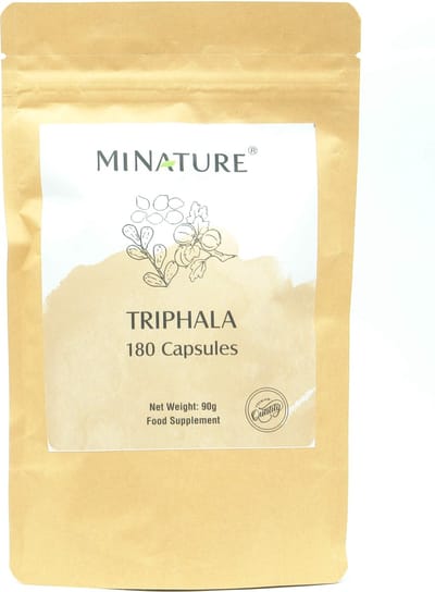 Triphala Capsules 180 stuks - 450mg Triphala Poeder per Vegan Capsule met Amla, Bibhitaki en Haritaki - 100% Plantaardig