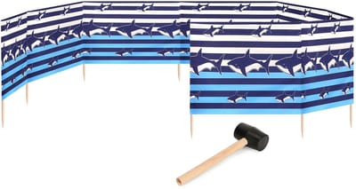 Garronda 12m Strand Windscherm Met Stokken - Windscherm Strand – Windscherm – Rubberen hamer – Strepen/Haaien – GD-EX-Wb-12m