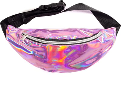 KIMU® Heuptasje Lichtroze Holografisch - Klein Crossbody Tasje Iridescent - Roze Fanny Pack - Heuptas Metallic Olie Tas Festival