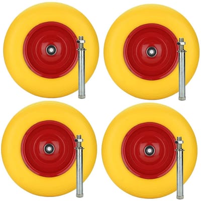 4x Massief Rubber Kruiwagenwiel 390mm Lekvrij met As 200kg Draagvermogen