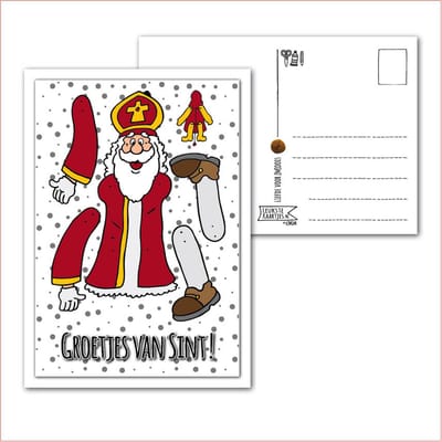 Kaart Sinterklaas -> Knutselwerkje - No: 01 (Groetjes-Trekpop-Sint-gekleurd-zwart/wit) - LeuksteKaartjes.nl by xMar
