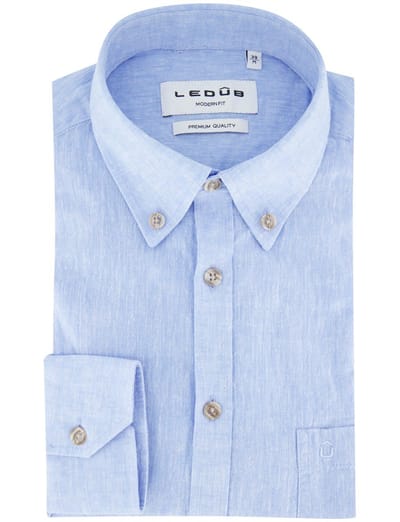 Ledûb Overhemd Button-Down Linnen Cotton Licht Blauw / male