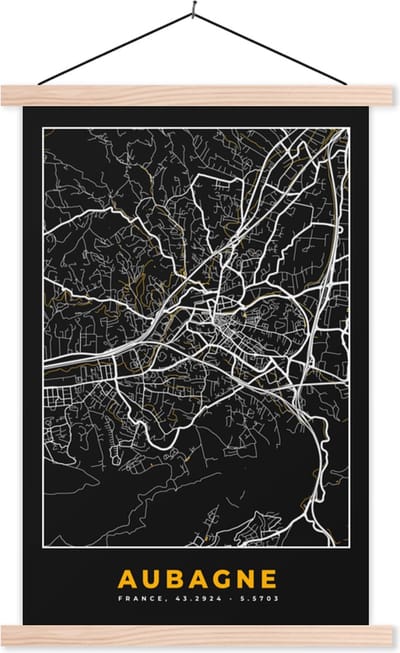 Posterhanger incl. Poster 40x60 cm - Schoolplaat - Frankrijk - Aubagne - Stadskaart - Kaart - Plattegrond - Textielposter - Blanke latten - Stadskaart
