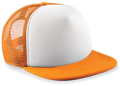 Beechfield Junior Vintage Snapback Mesh Trucker Cap / Hoofddeksel (Oranje / Wit)
