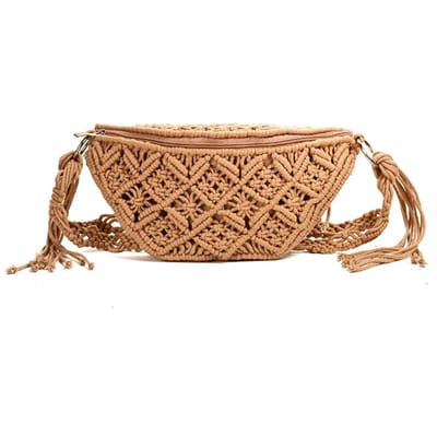 Dames Zomer Strand Gebreide Tas Bohemia Heuptas Mode Etnische Haak Taille Tas Schoudertas Geweven Outdoor Tote lichtbruin