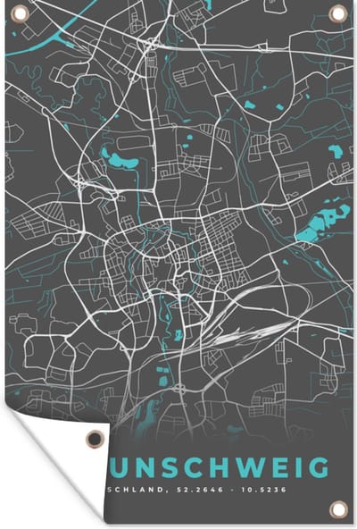 Muurdecoratie Stadskaart – Plattegrond – Duitsland – Blauw – Braunschweig – Kaart - 120x180 cm - Tuinposter - Tuindoek