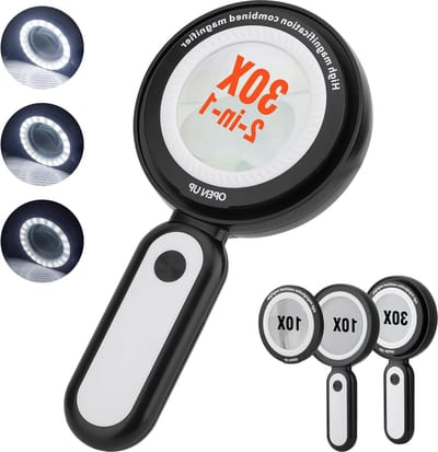 30X 10X Magnifier with 21 LED Lights - Reading Magnifier for Seniors - Large Inspection Coins Stamps Card - Macular Degeneration - Illuminated Magnifier Vergrootglas met Verlichting