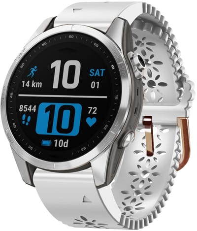 By Qubix - Geschikt voor Garmin bandje - 20mm Quickfit - Flower siliconen bandje - Wit - Geschikt voor Garmin Fenix 7s/6s/5s / Instinct 2s / Epix Pro Gen 2 (42mm)