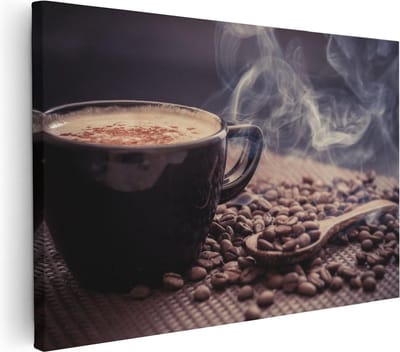 Artaza Canvas Schilderij Koffiebonen - 30x20 cm - Klein - Wanddecoratie Koffie - Muurdecoratie Keuken - Kamer Accessoires Stilleven
