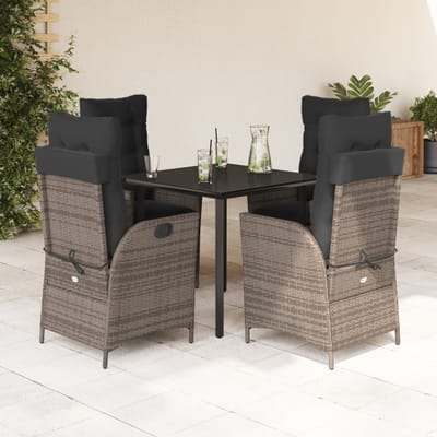 vidaXL - 5-delige - Tuinset - met - kussens - poly - rattan - grijs