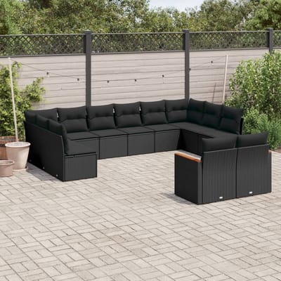 vidaXL - 12-delige - Loungeset - met - kussens - poly - rattan - zwart