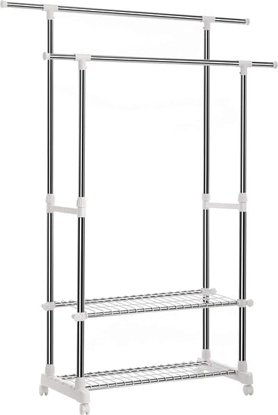 Parya Home - Tweedelige Kledingrek - Uitschuifbaar - RVS Buizen - Grijs - 154 x 172 x 42 cm - Zeer stabiel - belastbaarheid van elke stang: 25 kg - Met schoenenrek - Met wieltjes - Eenvoudige montage