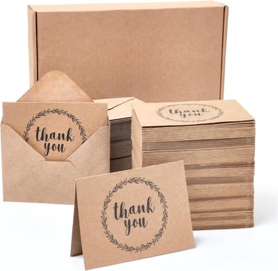 120x Rustieke Bedankkaarten Set met Enveloppen - Blanco Kraftpapier Wenskaarten voor Bruiloft, Feest of Bedrijf