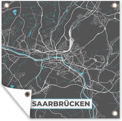 Tuin poster Blauw – Duitsland – Plattegrond – Stadskaart – Kaart – Saarbrücken - 200x200 cm - Tuindoek