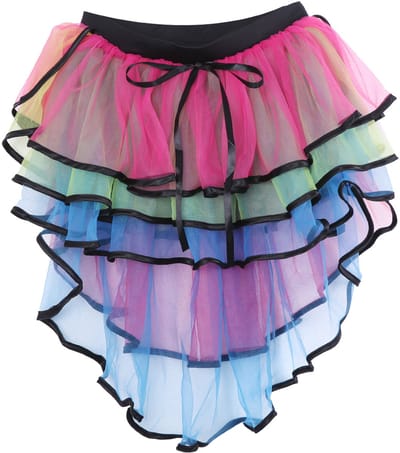 KIMU® Tutu Rokje Regenboog High Low - Maat XS S en 140 146 152 158 164 - Papegaai Zwarte Band Tule Rok Staart Petticoat Eenhoorn Sleep Dip Hem Festival