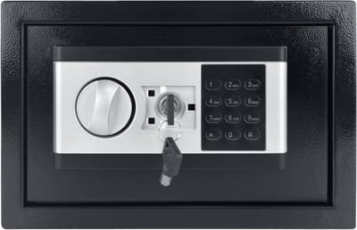 NAIZY Mini Kluis voor Thuis 34L Brandveilige Waterdichte Elektronische Kluis met Interieurverlichting & Batterijcompartiment & Veiligheidssleutel & Alarmfuncties Stalen Kluis Meubelkluis Minikluis, Zwart+Zilver