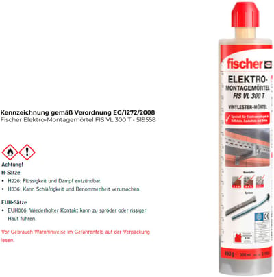 Fischer elektrische installatiemortel FIS VL 300 T - 519558