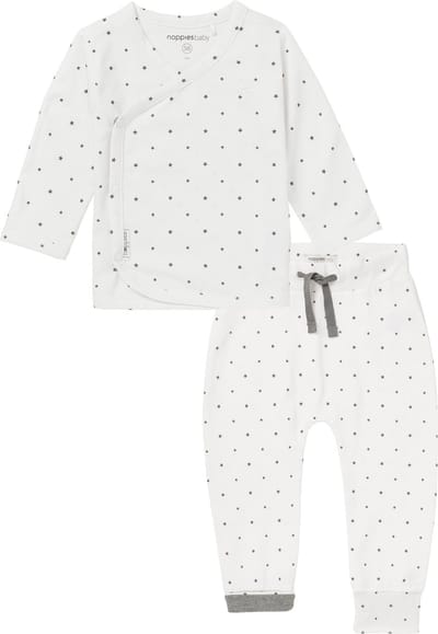 Noppies - kledingset - Broek Bo wit met sterretjes - Shirt Anne overslag - Maat 74