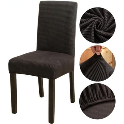 1/2/4/6 pièces Jacquard salle à manger housses de chaise extensible doux housses de chaise siège de chaise lavable amovible pour salle à manger 6-Pcs noir