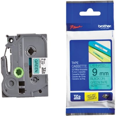Labeltape Brother P-touch TZe-721 standaard 9mm zwart op groen